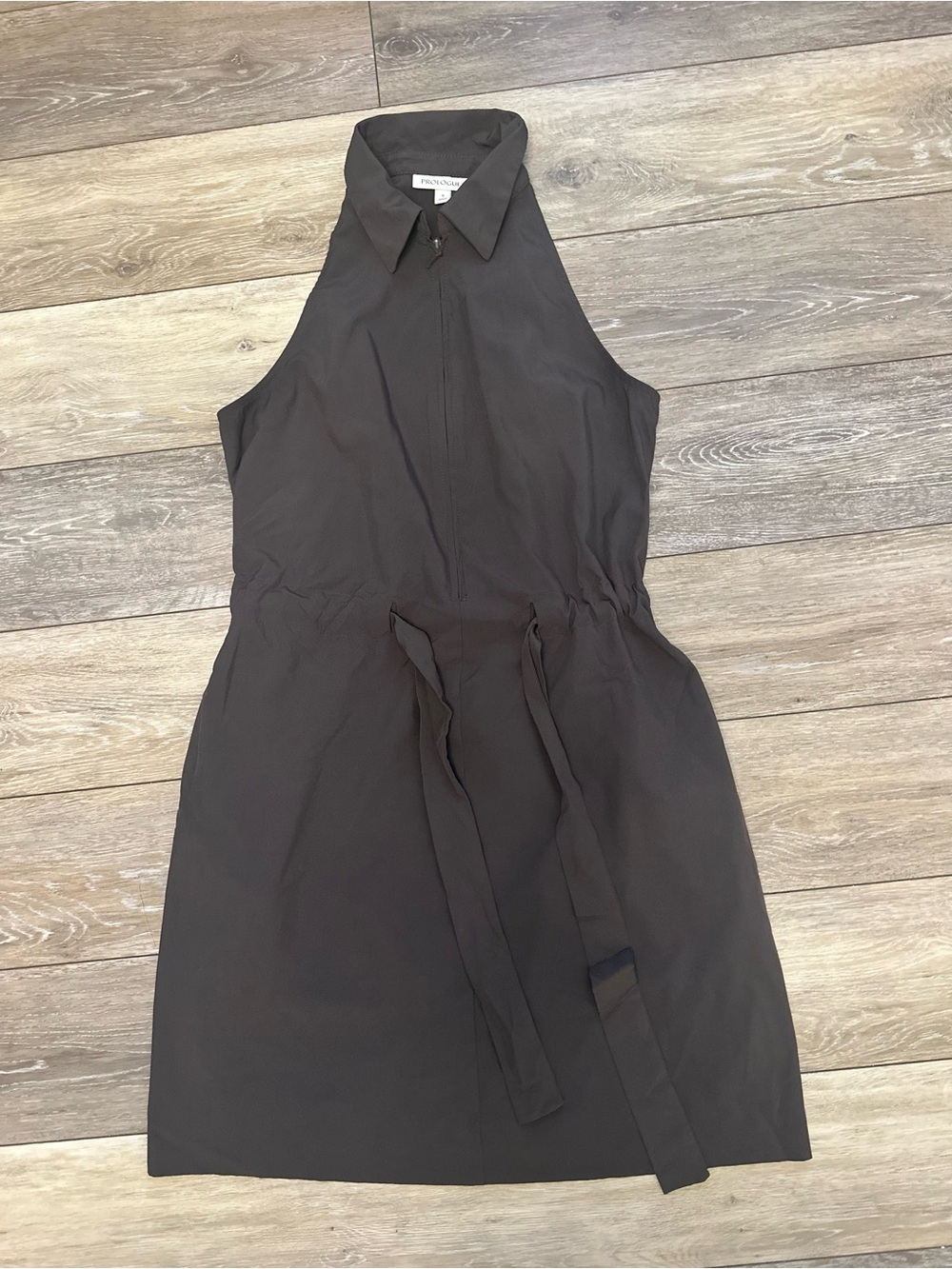 Prologue Dark Grey Sleeveless Collared Tie-Waist Mini Dress